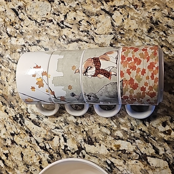 Pier 1 Stackable Autum Stoneware Mugs, Set of 4 w/metal housing - Picture 3 of 7